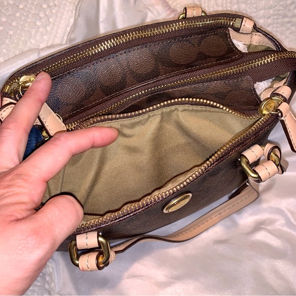 Coach Signature Peyton Jordan Double Zip Bag Brown Tan - Picture 10 of 15